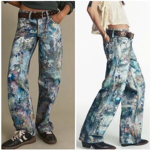 Free People We The Free Tennessee Low-Rise Illusions Jeans Floral Canvas NEW